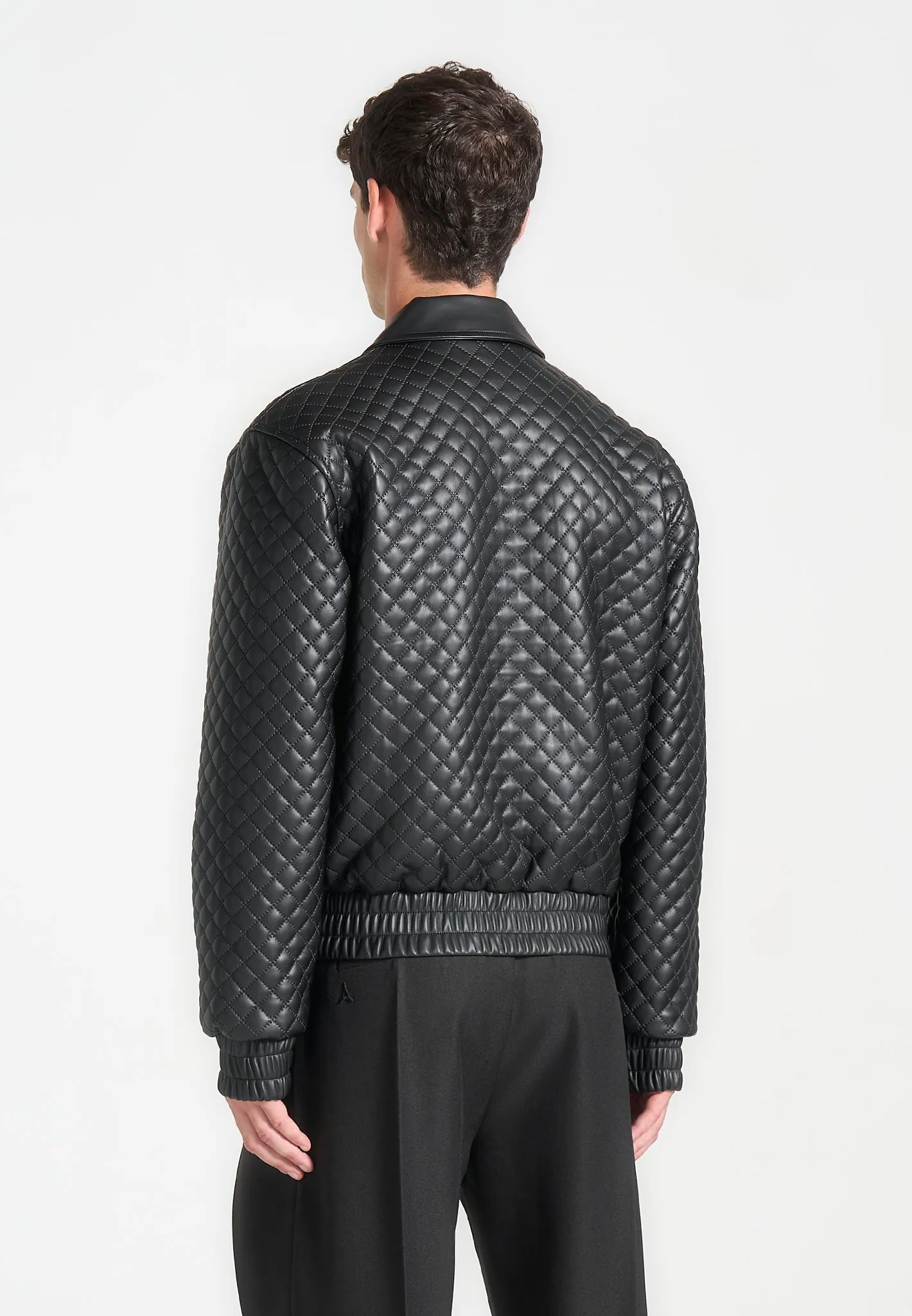 Quilted Leather Varsity Jacket - Black