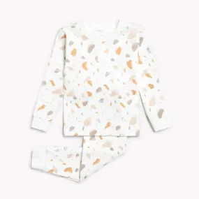 "Golden Pebble Terrazzo" Print on Off-White Pajama | Petit Lem