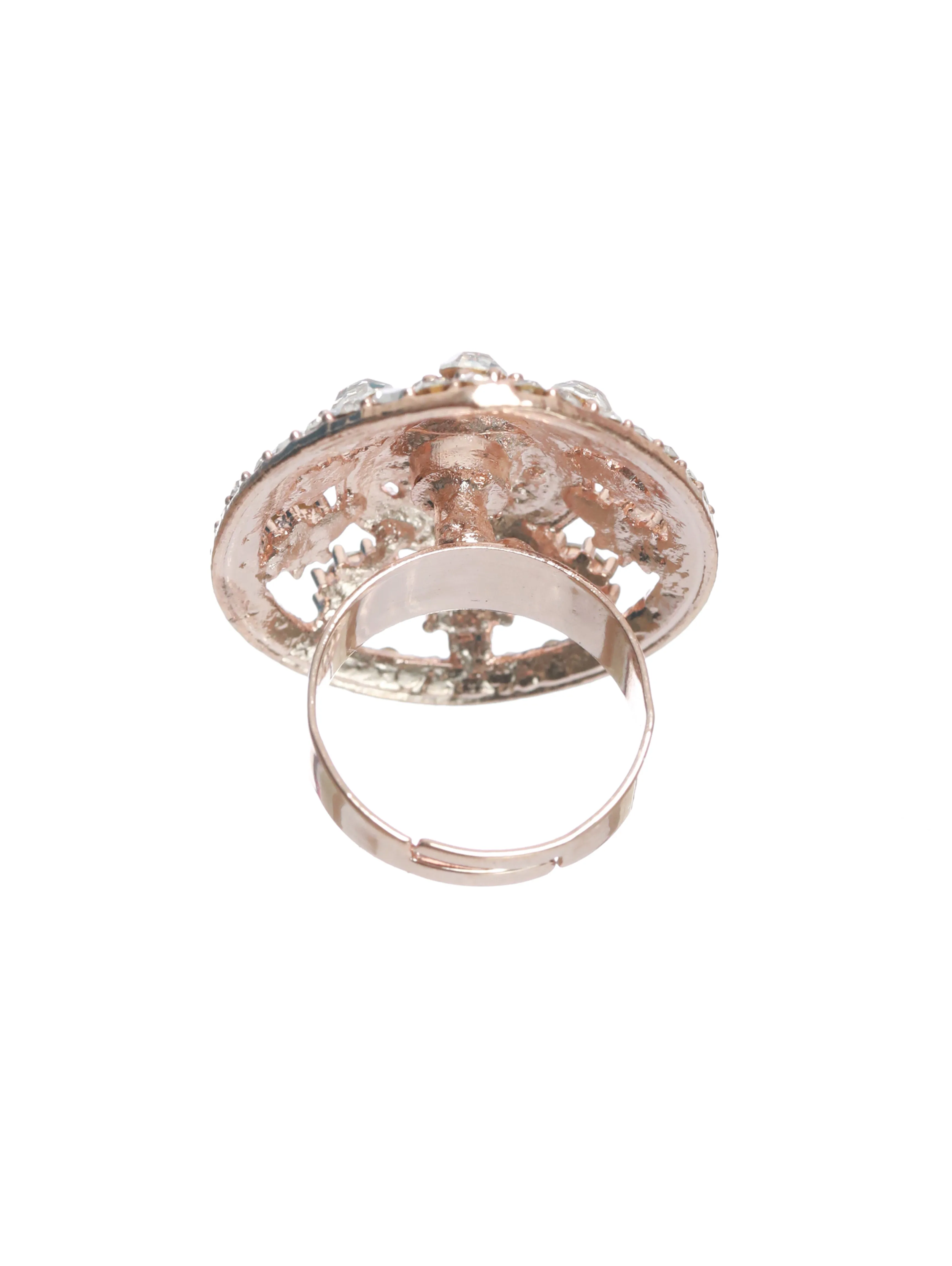 Rose Gold-Plated Ad Studded Handcrafted Adjustable Finger Ring