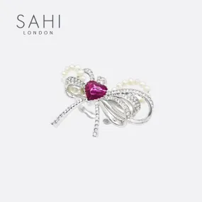 Sahi Love Heart Enamel Bow Adjustable Ring