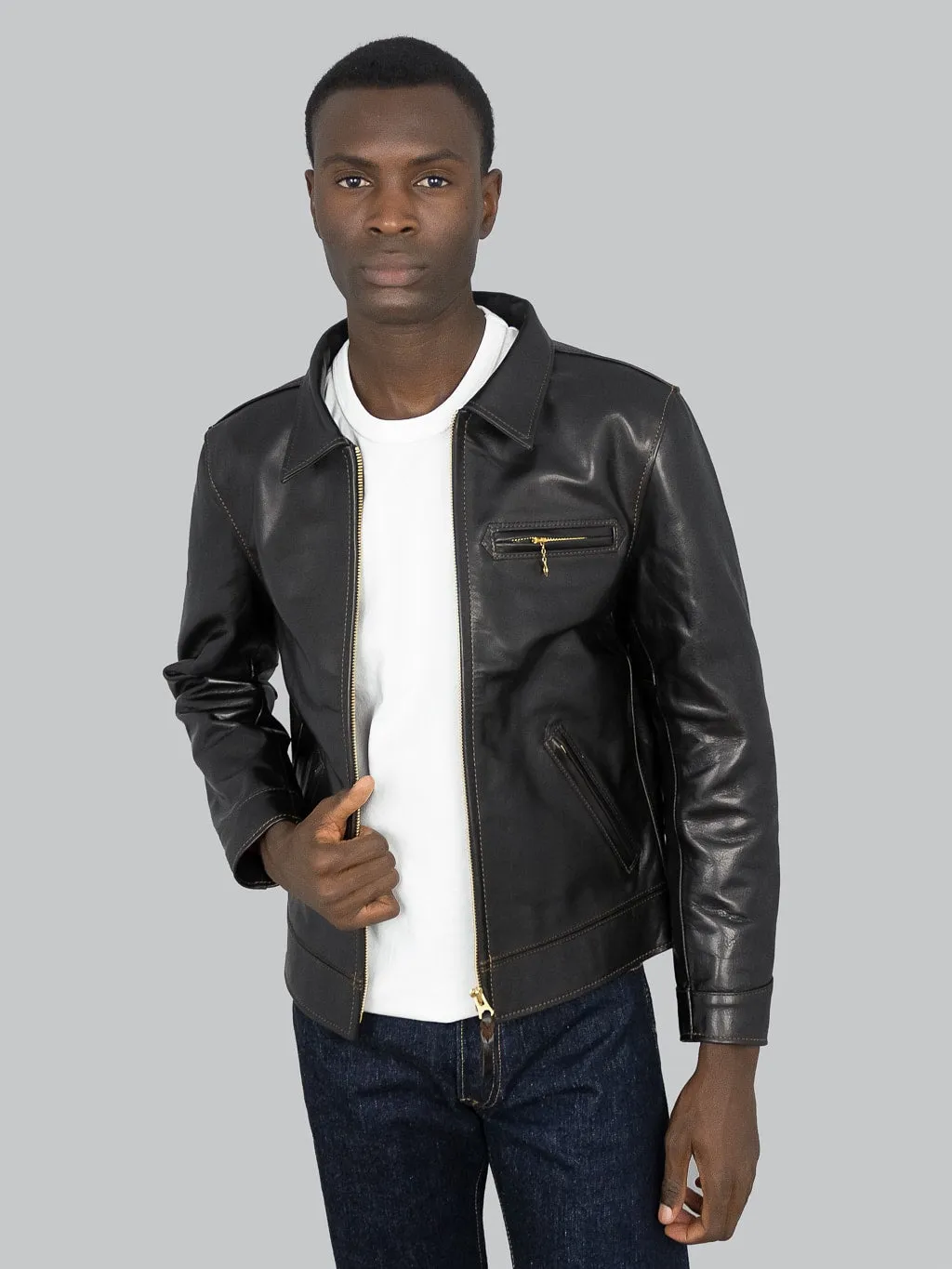 The Flat Head FN-LJ-HS001 Horsehide Single Rider's Jacket Black Aniline