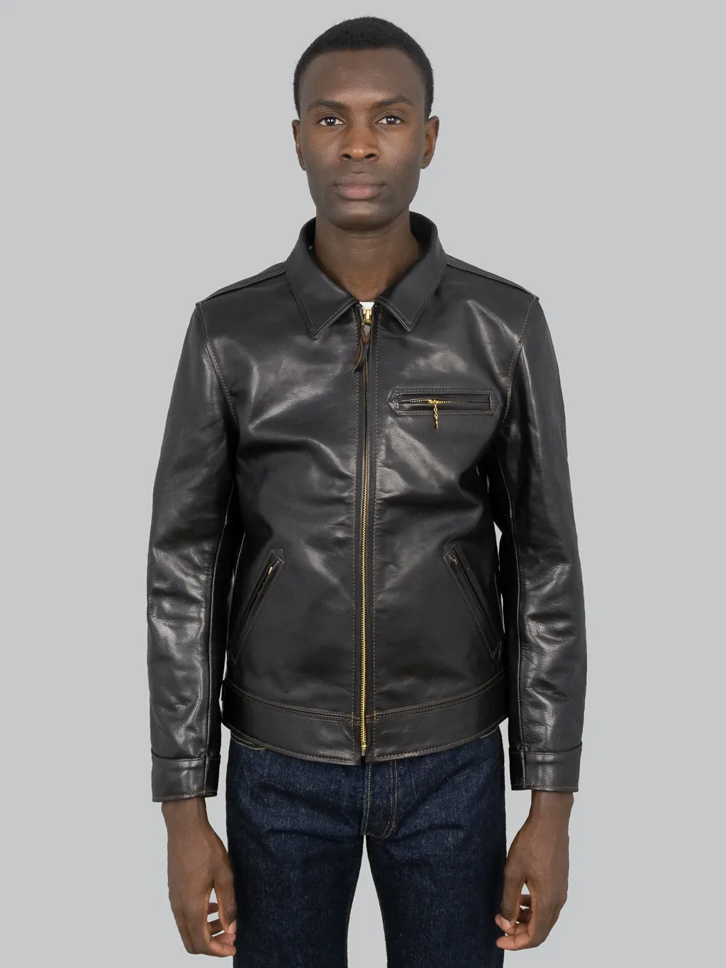 The Flat Head FN-LJ-HS001 Horsehide Single Rider's Jacket Black Aniline