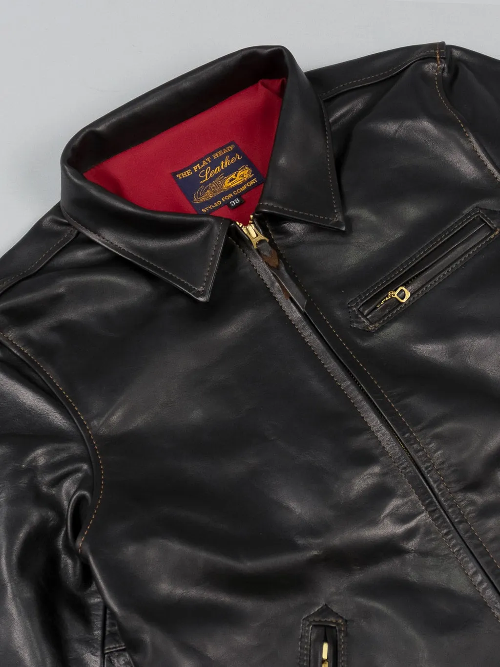 The Flat Head FN-LJ-HS001 Horsehide Single Rider's Jacket Black Aniline