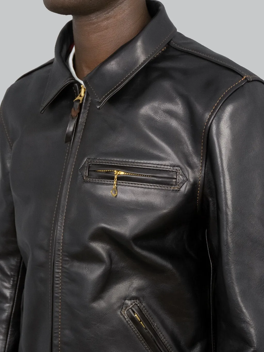 The Flat Head FN-LJ-HS001 Horsehide Single Rider's Jacket Black Aniline