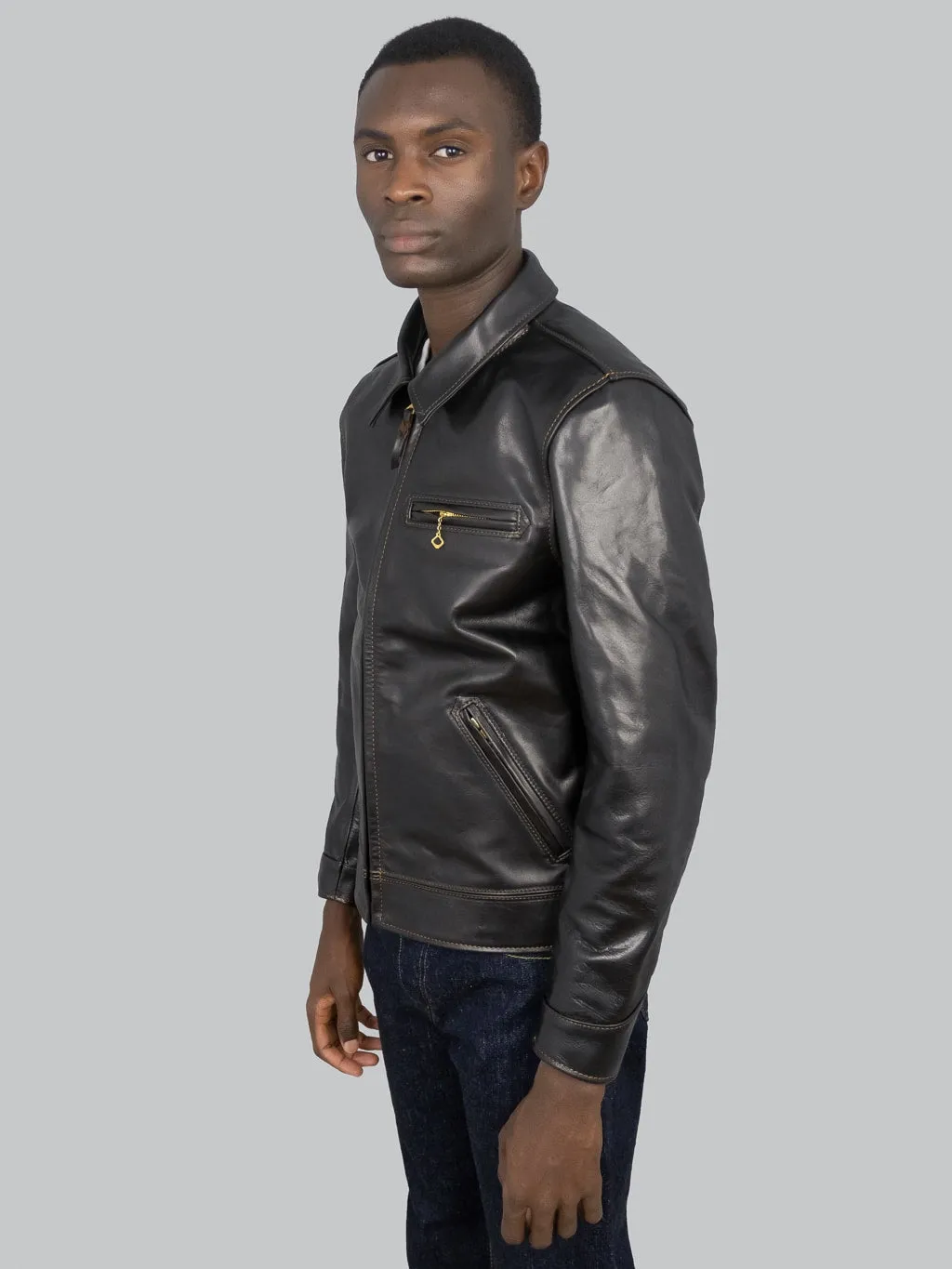 The Flat Head FN-LJ-HS001 Horsehide Single Rider's Jacket Black Aniline