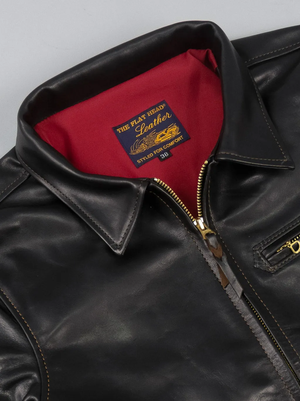 The Flat Head FN-LJ-HS001 Horsehide Single Rider's Jacket Black Aniline