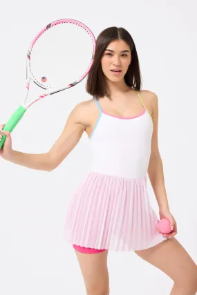 TLC Tennis Dress in White & Terez Pink Colorblock