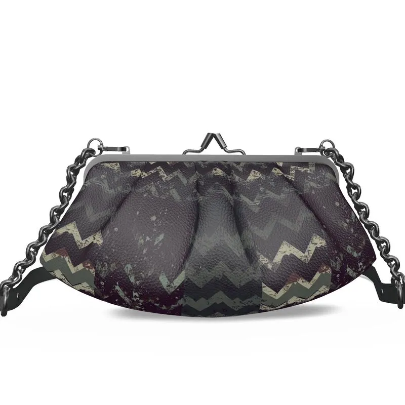 Vampire Art Grunge Patchwork Premium Leather Pleated Clutch Bag - Herringbone