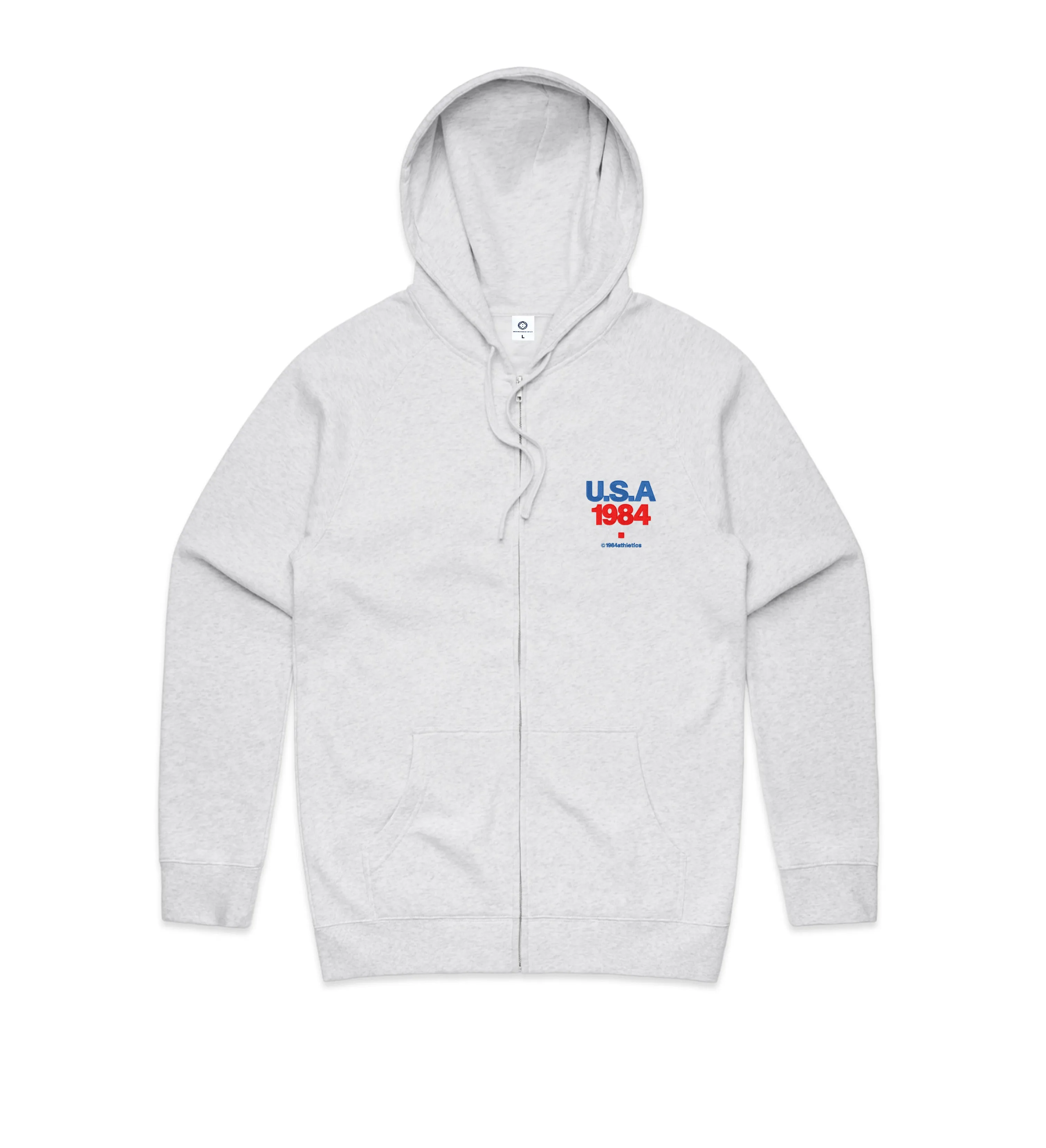 Vice 84 'USA' Embroidered Zip Up Hoodie - Ash Grey